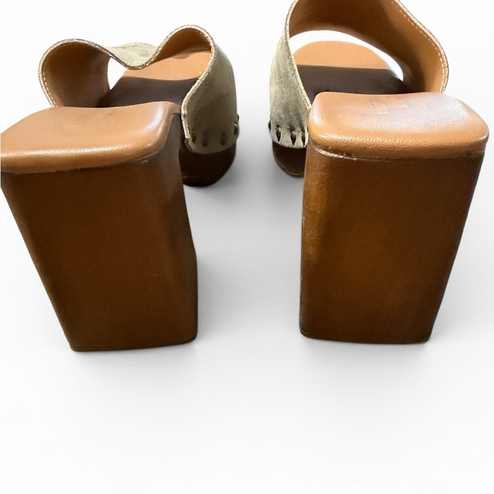 Suede Slide Mules in Sage Green. Gently Used - Picture 6 of 9